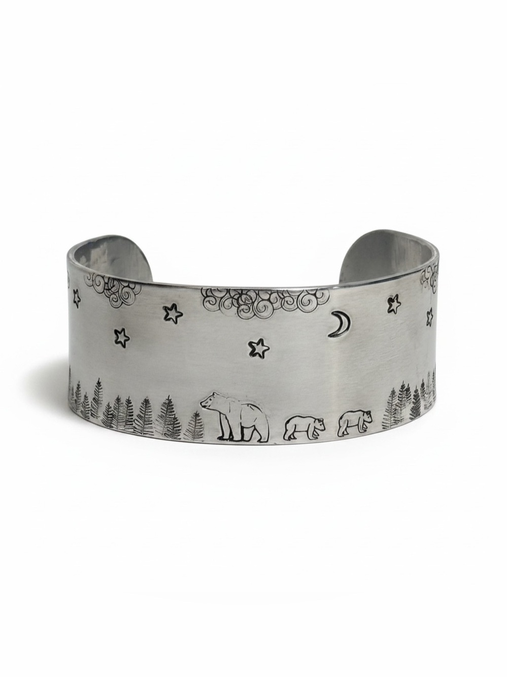 Handmade Alaskan Bear Family Adjustable Wide Cuff Bracelet
